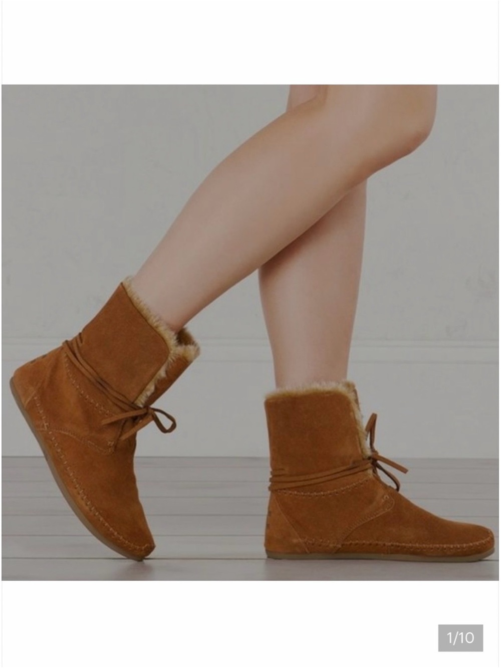 Toms Zahara Chestnut Suede Faux-Fur Ankle Boots. Moccasin boots.